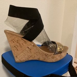 New in Box Steve Madden Black & Gold Wedges